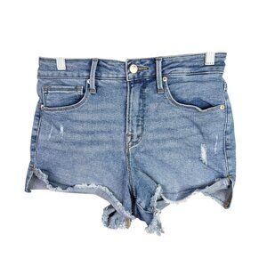 Womens Good American Blue Denim Shorts Cut Off Distressed 3" Inseam Size 2